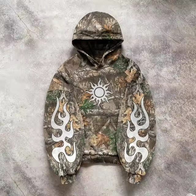 Unisex Camo Print Hoodie – Oversized Streetwear Pullover With Military Aesthetic (S-6XL, Y2K Retro, Gender-Neutral, Urban Layering Essential)