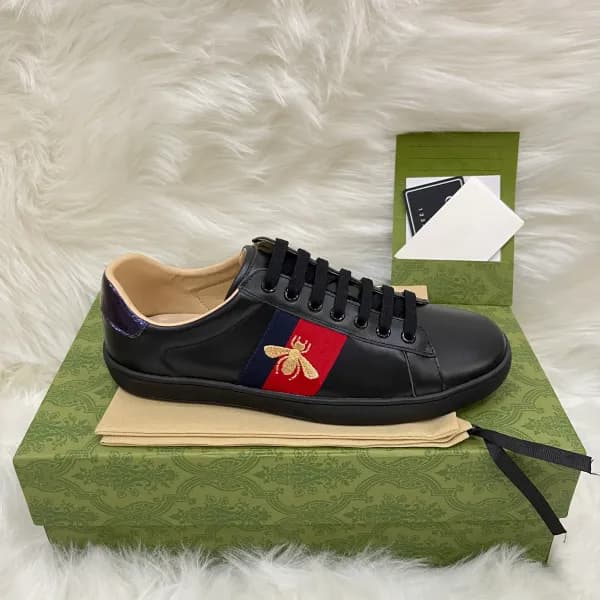 Baskets en cuir de qualité supérieure pour hommes et femmes, chaussures de course à rayures brodées Ace Bee