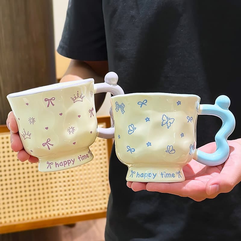 Cartoon Graffiti High-Value Mark Ceramic Water Cup With Lid Spoon Cute Box Birthday Creative Gift For Men And Women