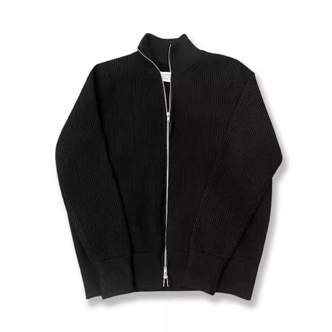 Majia Four-Corner Spring Double Zipper Half-High Collar Warm Couple High-Weight Cardigan Jacket Men's Knitted Sweater