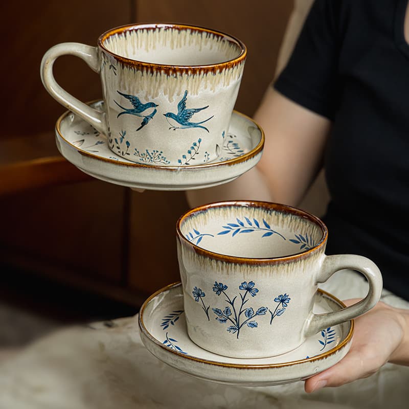 Vintage Ceramic Coffee Cup And Saucer Set High End Mug For Women Afternoon Tea Party Home Use