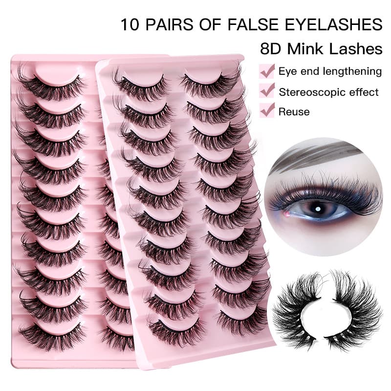 Hot-Selling 10 Pairs Pack Slanted Flying Fox Style False Eyelashes Tail Extension Dense Curly Cat Eye Lashes