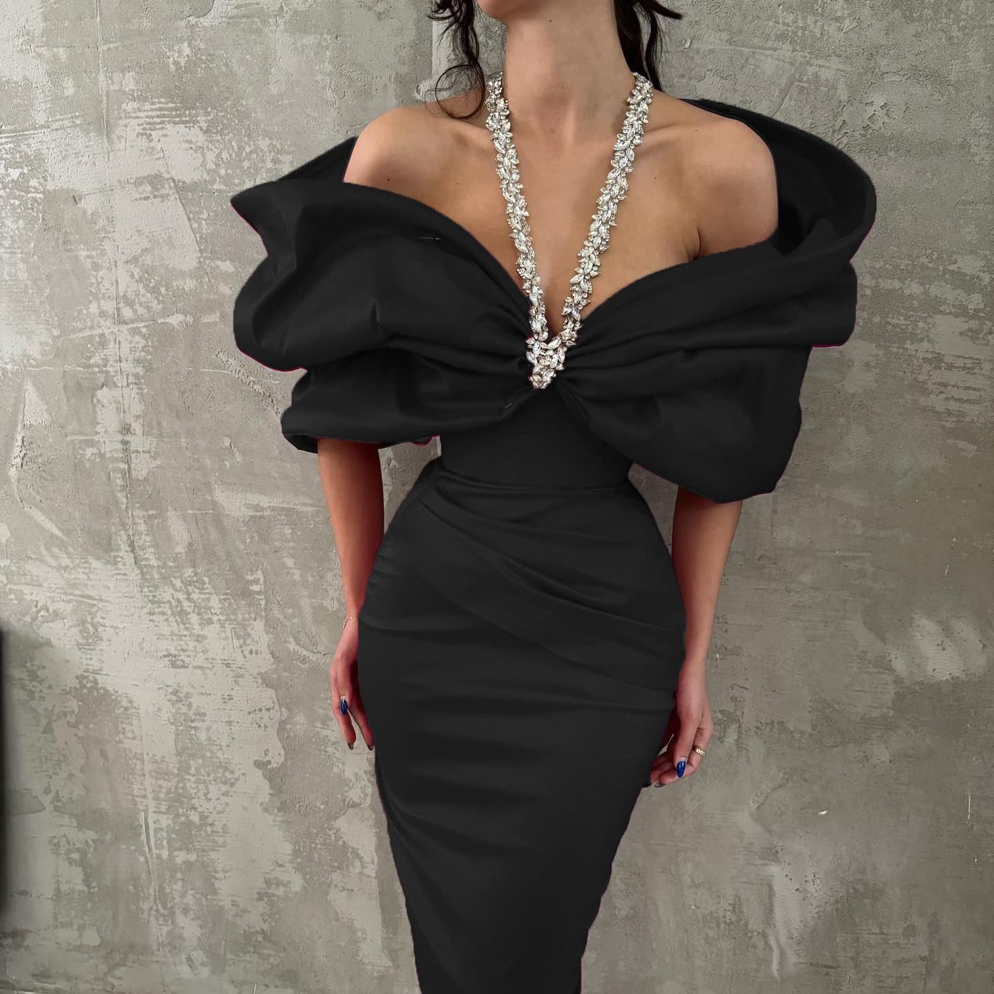 Women's Clothing Heavy Diamond Halter Dress Summer Temperament Bandage Black Dress
