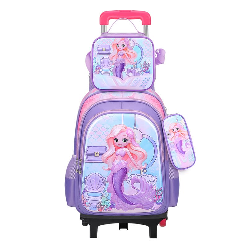 Ensemble sac à dos d'école en cuir 3D pour enfants, sac à roulettes, sac à déjeuner, trousse à crayons, dimensions