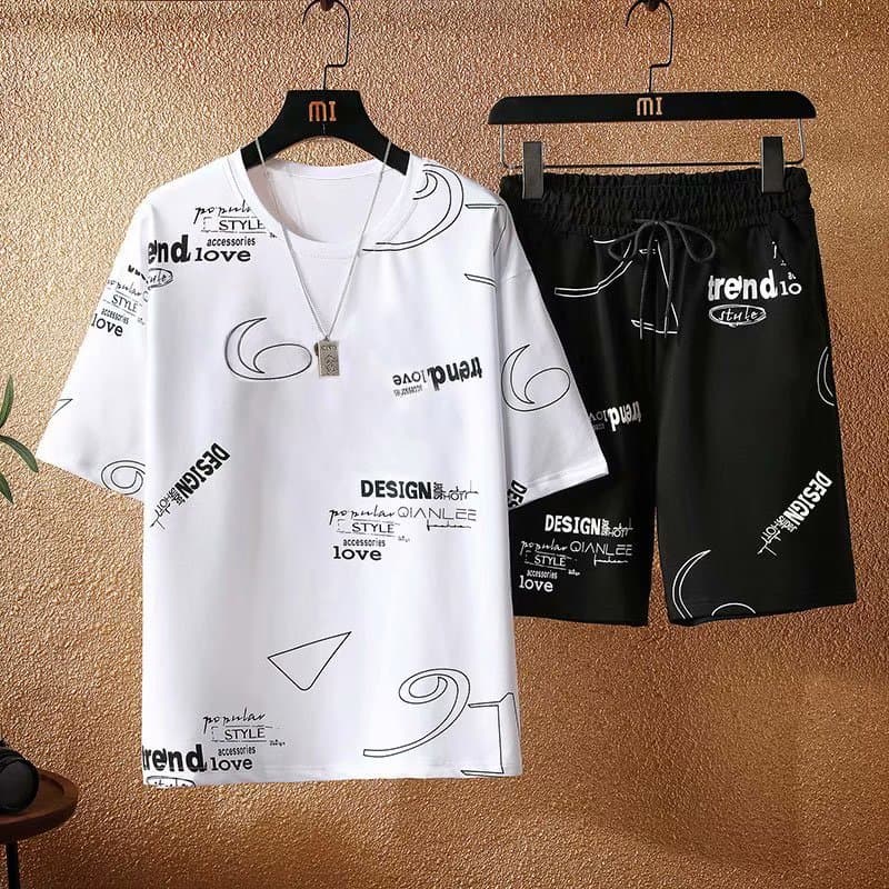 Men's Clothing summer sports men's five point short sleeved running basketball uniforms casual loose T shirt shorts two piece suit