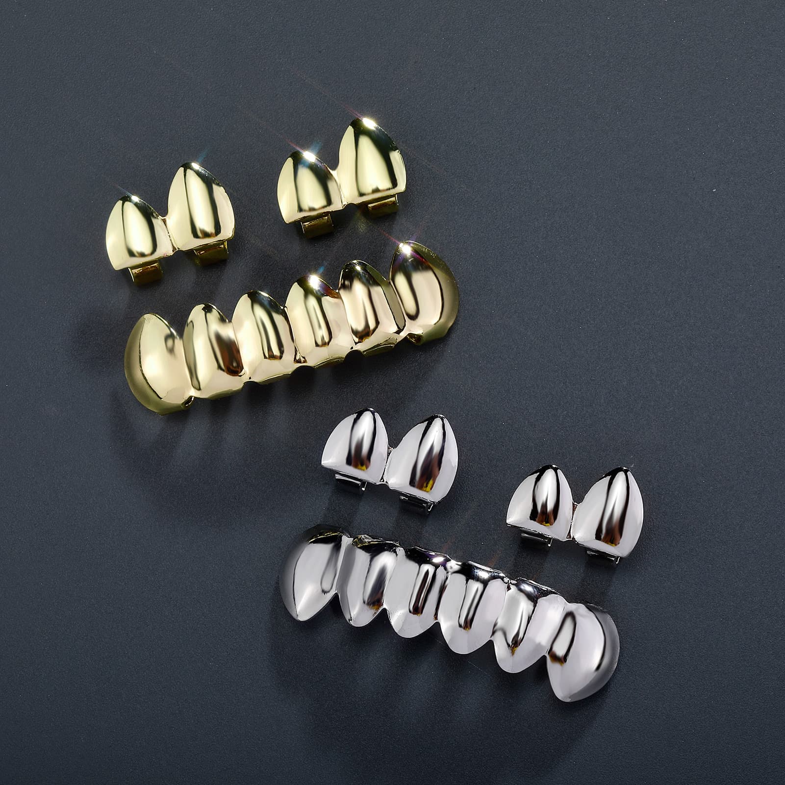 Unisex Fashion Cosplay Tooth Ornaments Zinc Alloy Smooth Braces Trendy Hip Hop Accessory Upper And Lower Teeth Set Hip Hop Jewelry