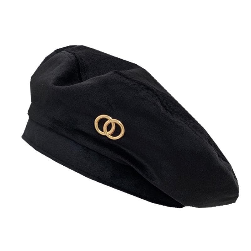 Heavy Industry High Quality Sweet Cool Black Beret Female Early Autumn Velvet Flat Top Vintage Elegant Painter Hat