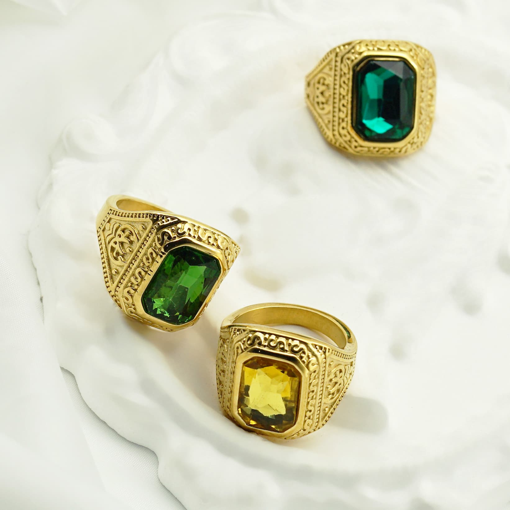 Fashion personality retro Viking rune ring trend simple colored gemstone men's ring