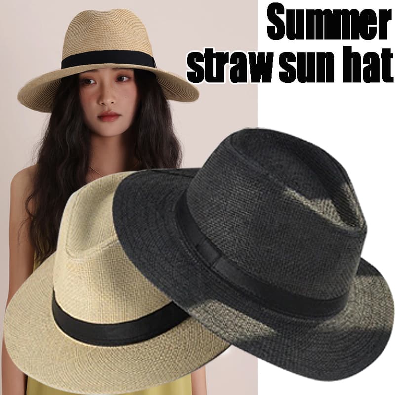 New Arrivals Beach Vacation Panama Jazz Summer Sunscreen Handwoven Straw Sun Hat Men Elegant Women Hawaii Casual Sunshade Gangster