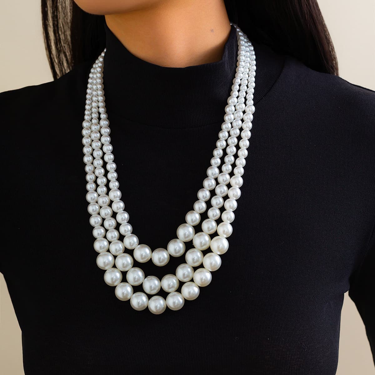 Necklace Women Golden Necklace Pendant Necklace Gold Jewelry INS Pearl Round Bead French Layered Style Necklace Set New Model