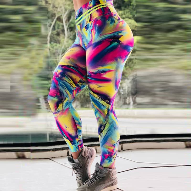 Rainbow Digital Print Slim High Waist Sports Yoga Pants Leggings