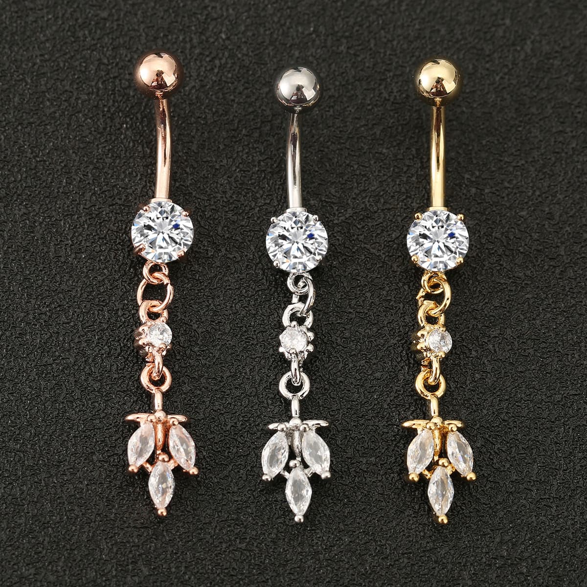 Oval Zircon Belly Ring With Tassel - Elegant Body Piercing Jewelry