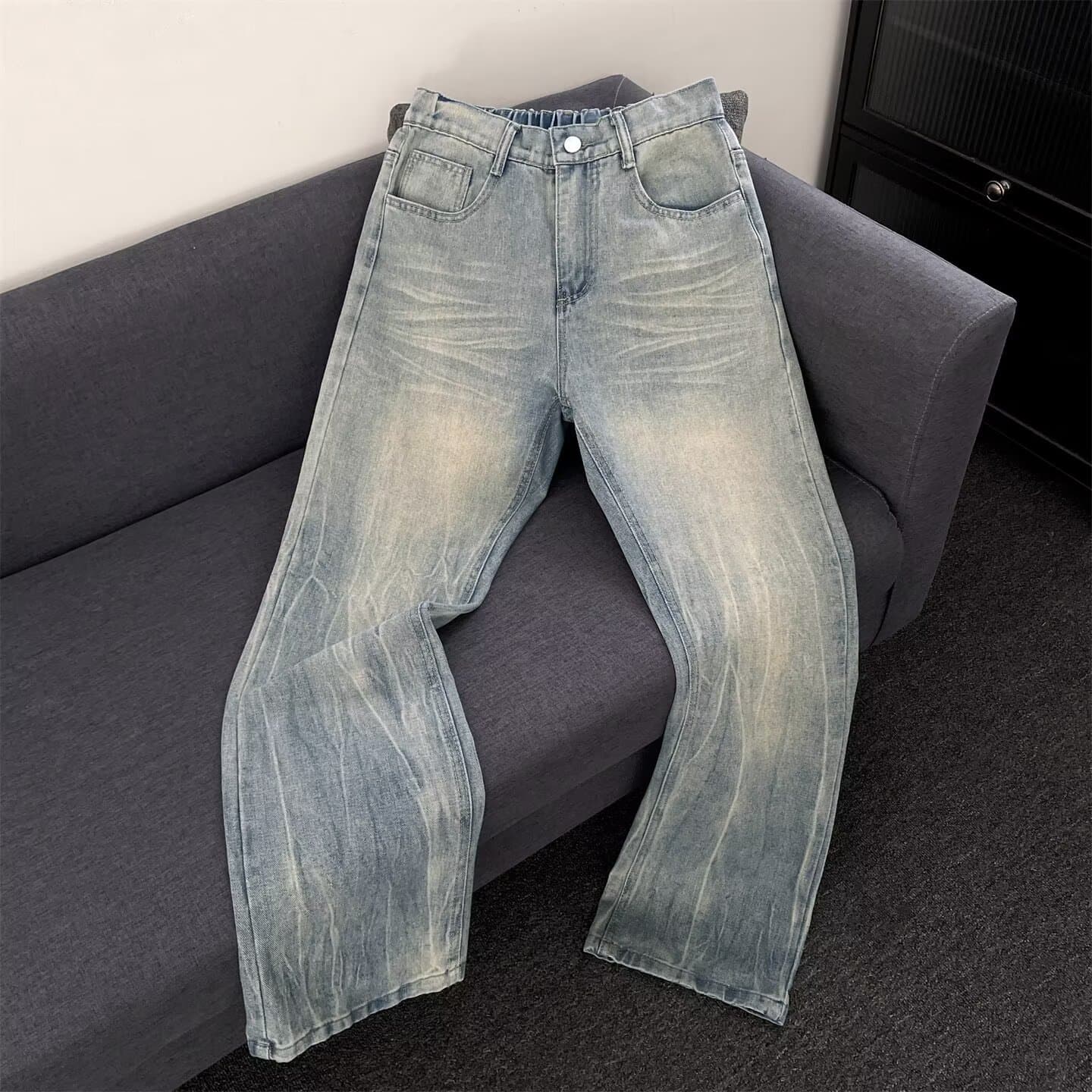 ​Vintage Washed Blue Wide-Leg Jeans – Unisex High Waist Straight Fit (S-3XL, Light Blue)​