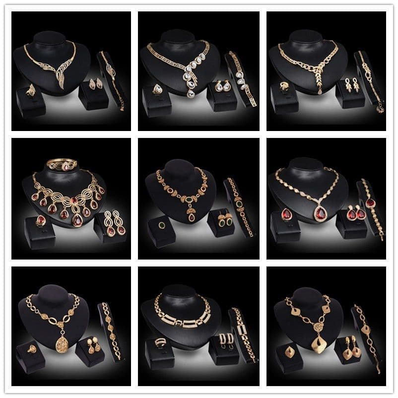 Fashion Four Piece Clavicle Bridal Jewelry Earring Necklace Set Women