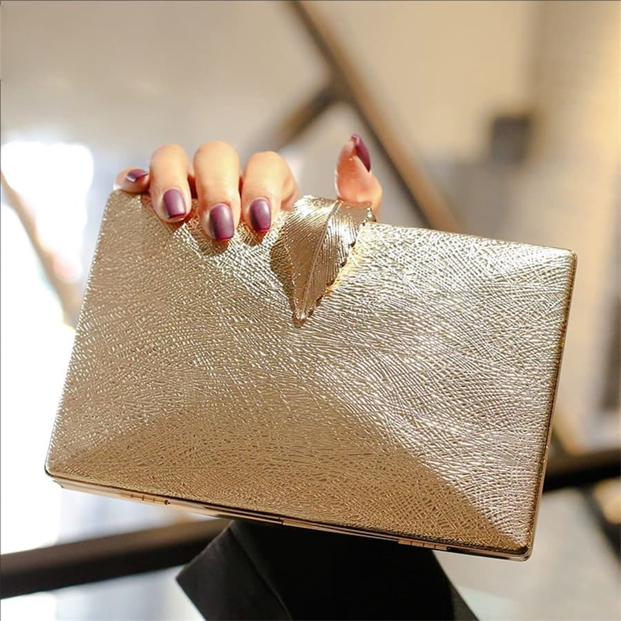 Women's Evening Bags Handbag Square Box Type Metal Leaf Dinner Party Bag Banquet Dress Bag Holding Bag Diagonal Span Carrying Small Square Bag Woman