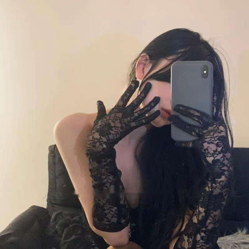 Han Miscellaneous Girl Group Style Mesh Flower Wedding Lolita Black And White Lace Gloves Sexy Photography Props