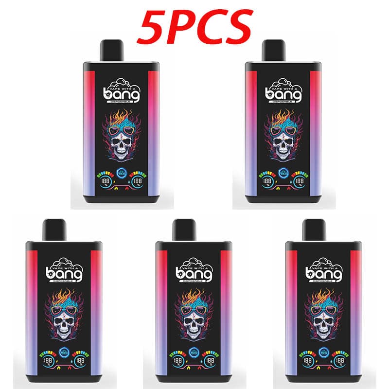 Lot de 5 vapes jetables Bang Pro 30 KPuffs, 36 ml, pré-remplies, écran de type C, coulissantes à gauche et à droite, saveur de fruits.