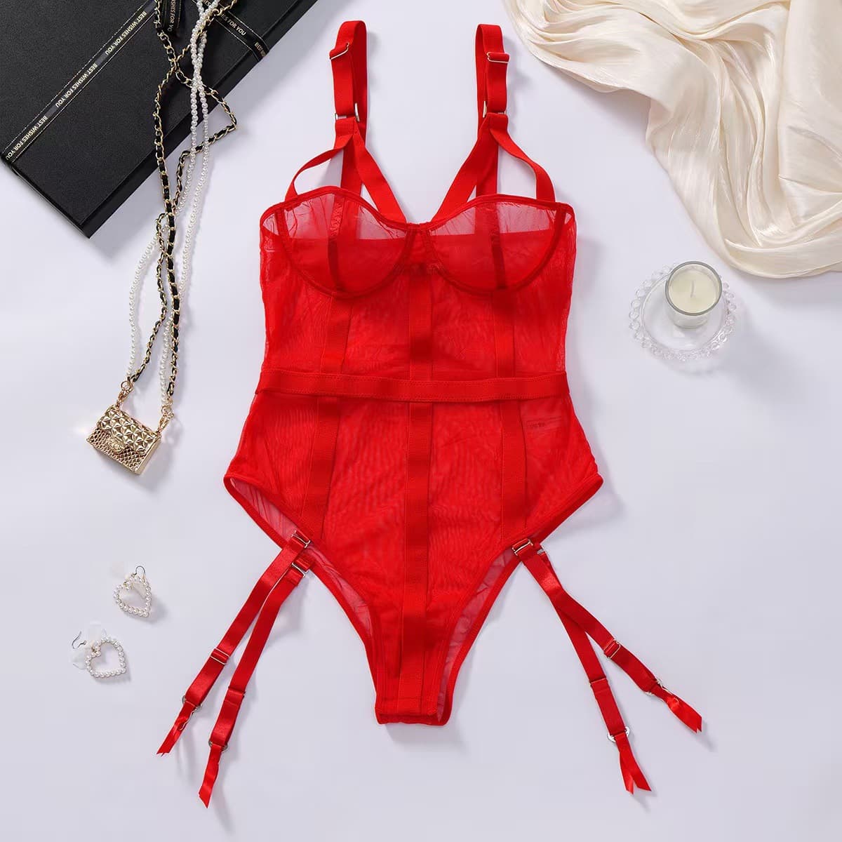 New Western Lingerie - Ultra-Thin Sexy High-End Fashion One-Piece Mesh Sheer Push-Up Bodysuit