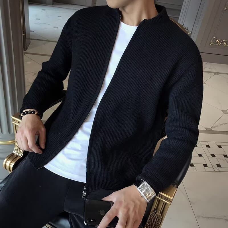 Thick Men's V-neck Knitwear Autumn 2026 New Fashion Outerwear Cardigan Handsome Trendy Long Sleeve Polyester Fiber Sweatshirt