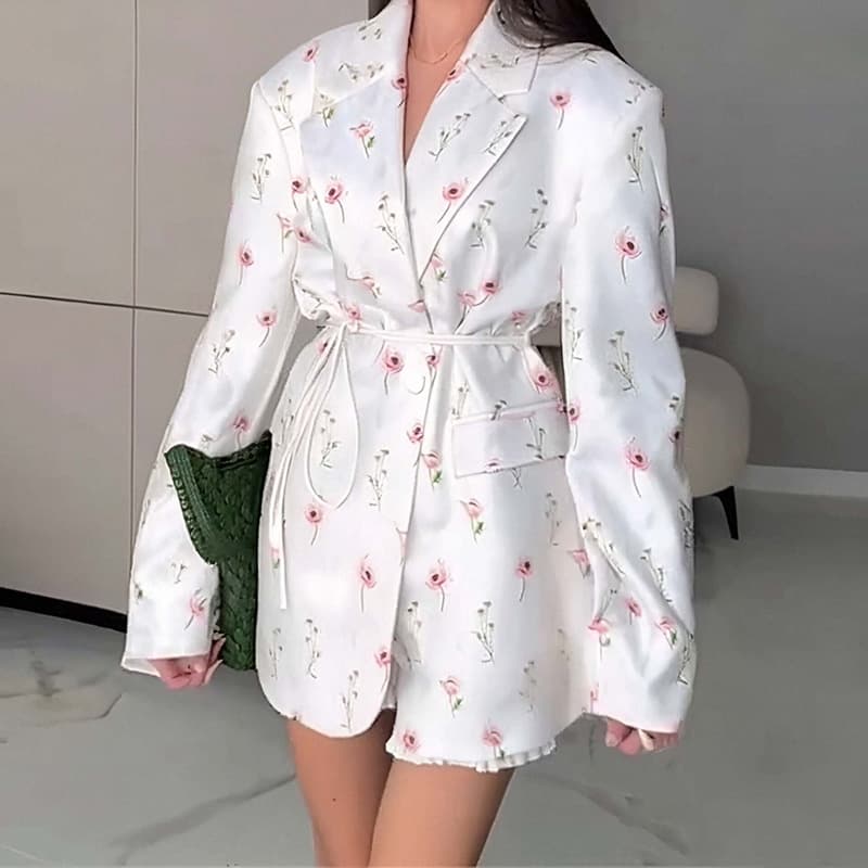 Women's Clothing Trend V-Neck Belted Duster – Flowy Polyester Coat In 12 Colors (S-XXXL, Floral/Solid)
