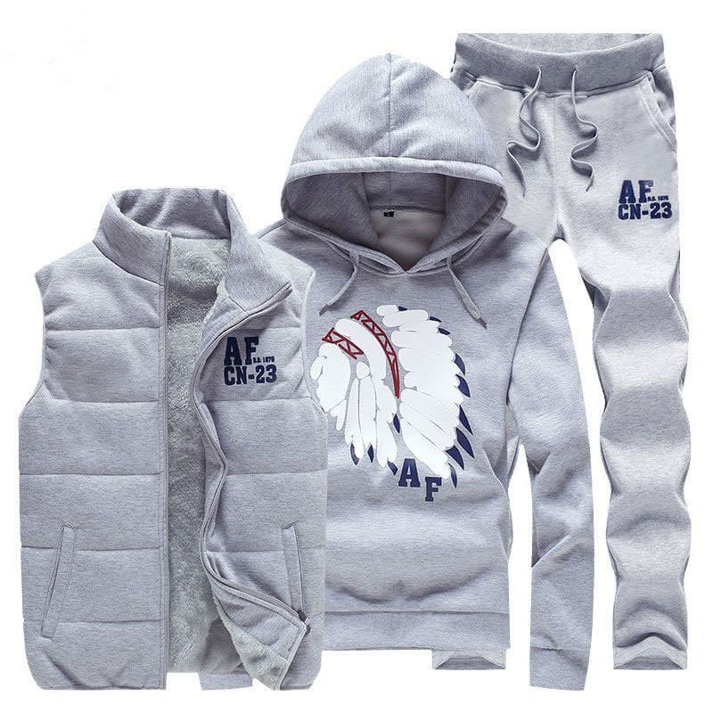 Men's Clothing Plush And Thickened Couple Sports Suit Men's Autumn And Winter Youth Hooded Sportswear Vest Three Piece Suit Trendy