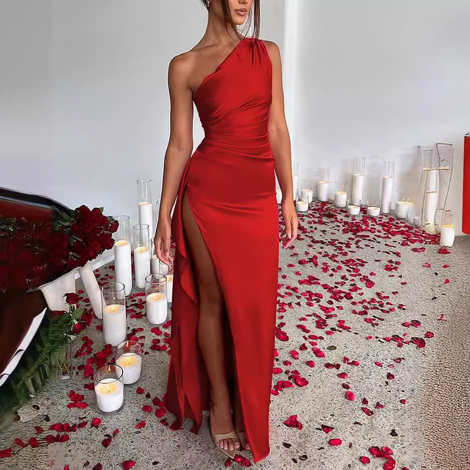 Women's Clothing Sleeveless Suspenders Pile Collar Bridesmaid Dress Backless Slim Fit Hip-covering