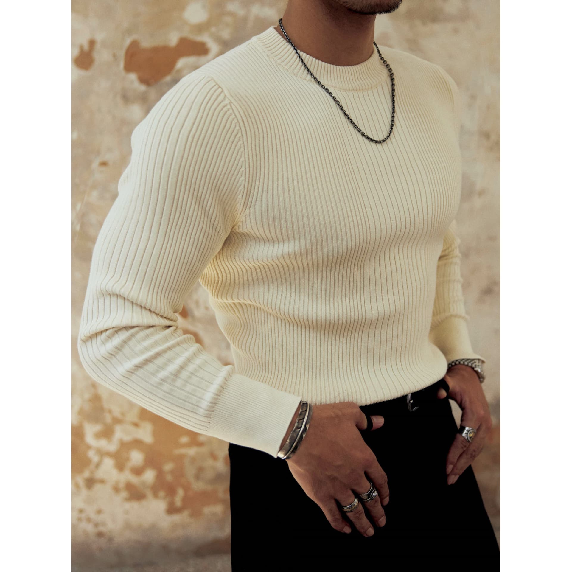 ​​Men's Slim Fit Knit Sweater Long Sleeve – Business Casual Pullover With Striped Design For Winter Layering​​