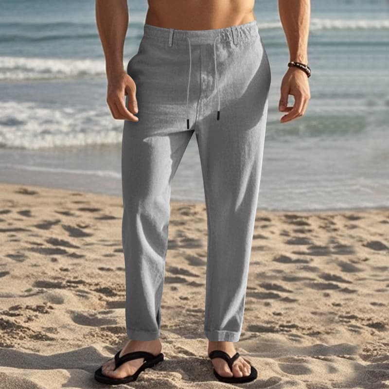 Men's Casual Linen Drawstring Pants - Breathable Straight-Leg Trousers For Relaxed Style (White/Grey/Black/Khaki)