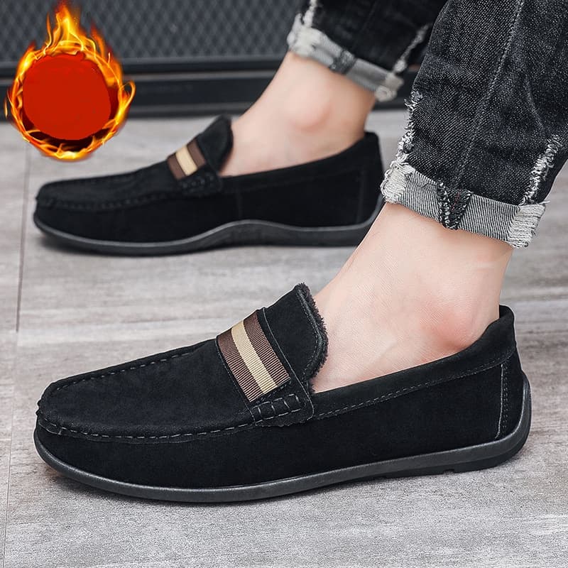 SHLIANG Velvet Men's Slip-On Flat Bottom Fashion Casual Shoes Breathable Comfortable Insole Large Size Loafers Durable Seams X0025