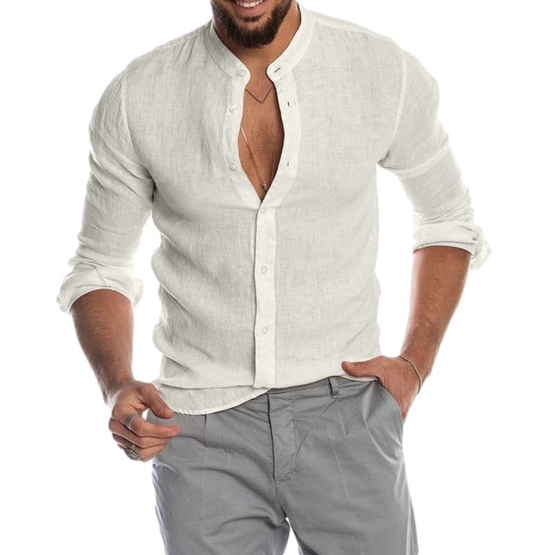 Men's Versatile Top New Standing Collar Long Sleeved Comfortable Cardigan T-shirts