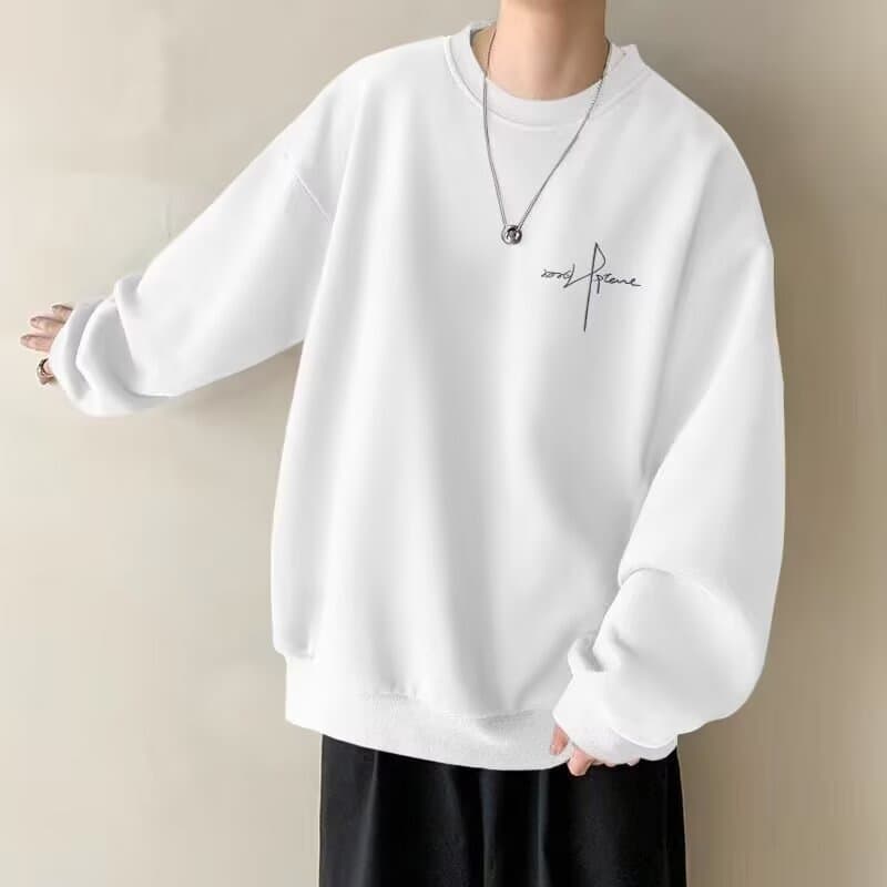 Men's Versatile Round Neck Sweatshirt – Minimalist Inner Wear & Casual Top (Black/White/Apricot/Dark Gray, Regular & Velvet Options, Sizes M-5XL)