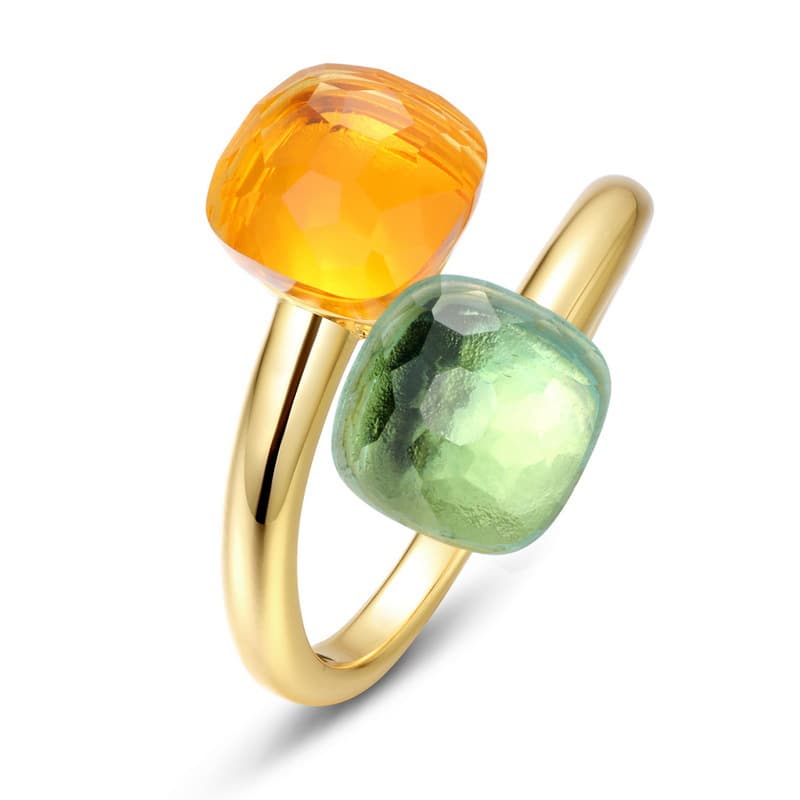 Candy Colored Gem Ring Female S925 Silver Gold Plated Diamond Open Finger Ring Light Luxury Personality Fashion
