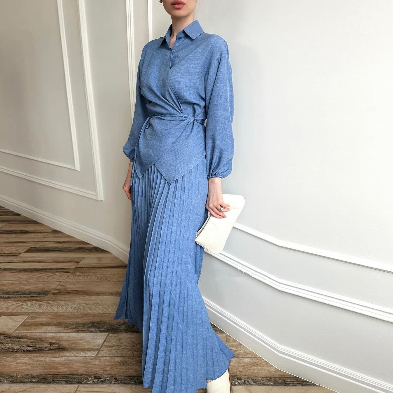 Women's Clothing Fashion Temperament Lace-up Shirt Pleated Skirt Casual Suit