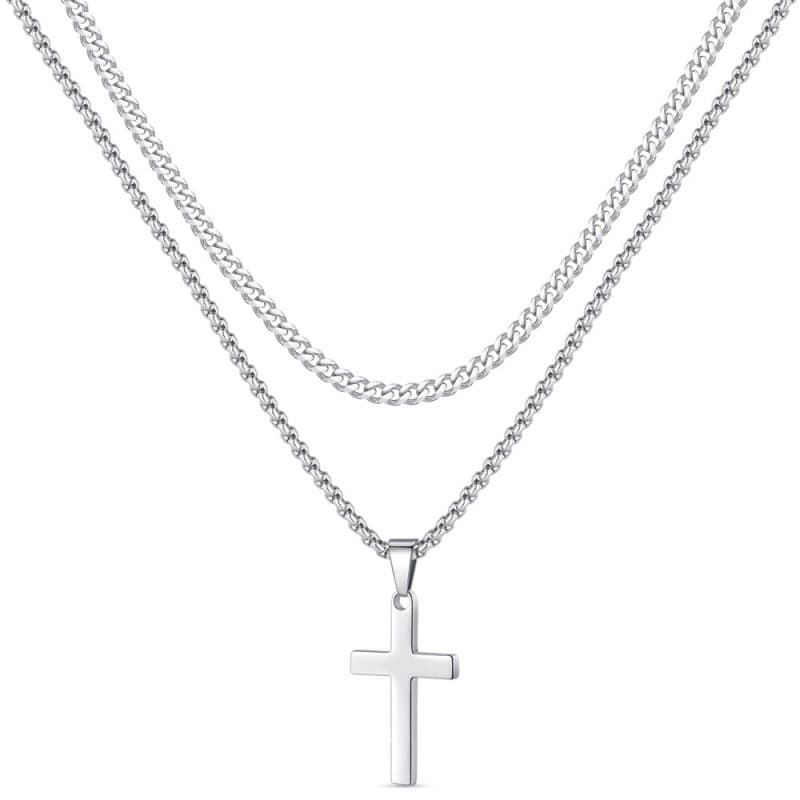 Chaîne torsadée en acier inoxydable, chaîne en os de serpent, chaîne cubaine, pendentif double croix, bijoux, collier en acier titane