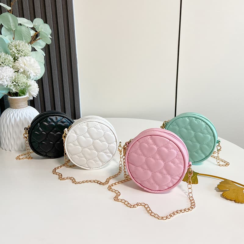 Mini Bag Small Round Bag Macaron Color Girl Baby Embroidery Thread Love Kindergarten Outdoor Shape Coin Purse Shoulder Crossbody Chain Bag