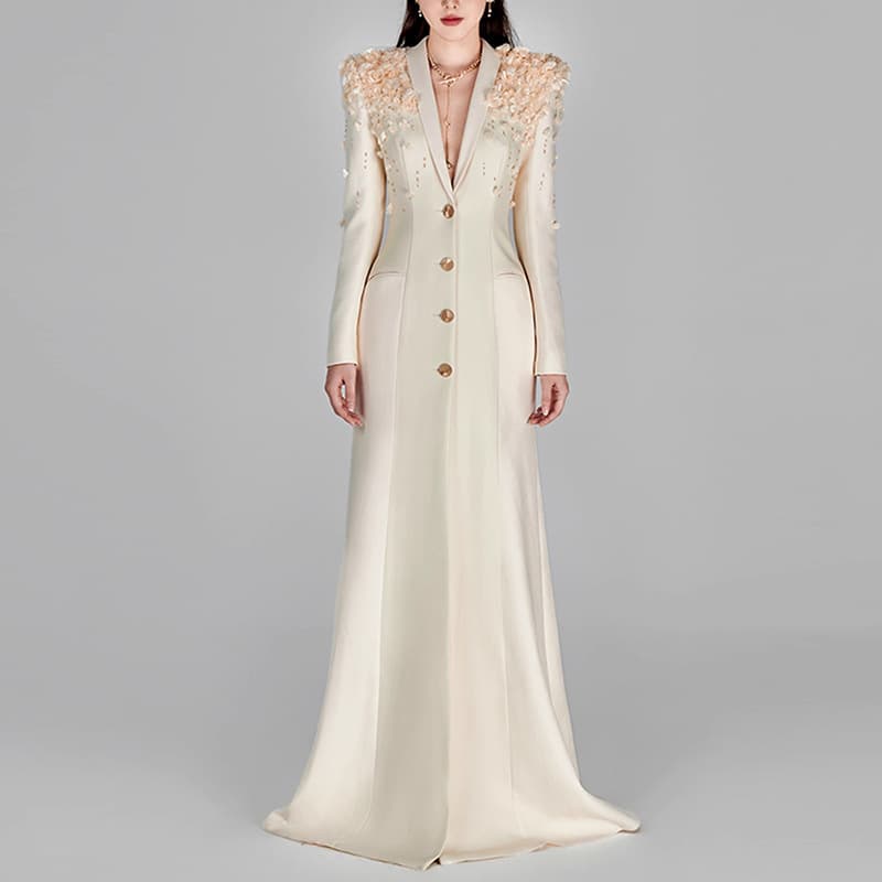 Women’s Clothing Spot Celebrity Fashion Heavy Beaded Three Dimensional Green Fruit Collar Dress Long Dress