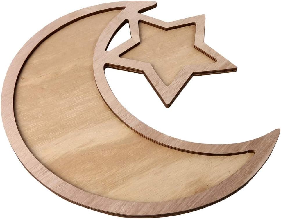 Muslim Islam Eid Mubarak Wooden Serving Tray Ramadan Food Storage Container Desk Organizer Home Kareem Party Decor Eid Gifts Al Adha Decoration