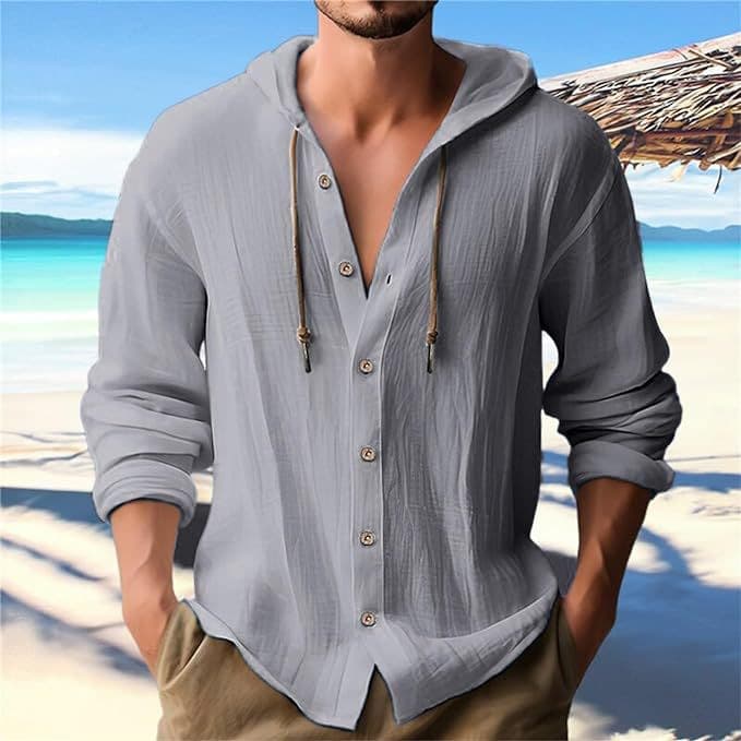 Men's Clothing New Spring And Summer Men's Hooded T Shirt Solid Color Cotton And Linen Men's Casual Long Sleeved Tops