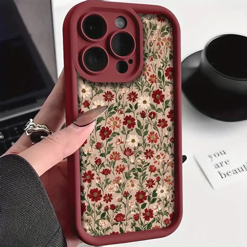 Retro Floral Pattern Silicone Phone Case For Iphone 11 12 13 14 15 16 Pro Max 16E XR XS X 7 8 Plus Se2 3 Matte