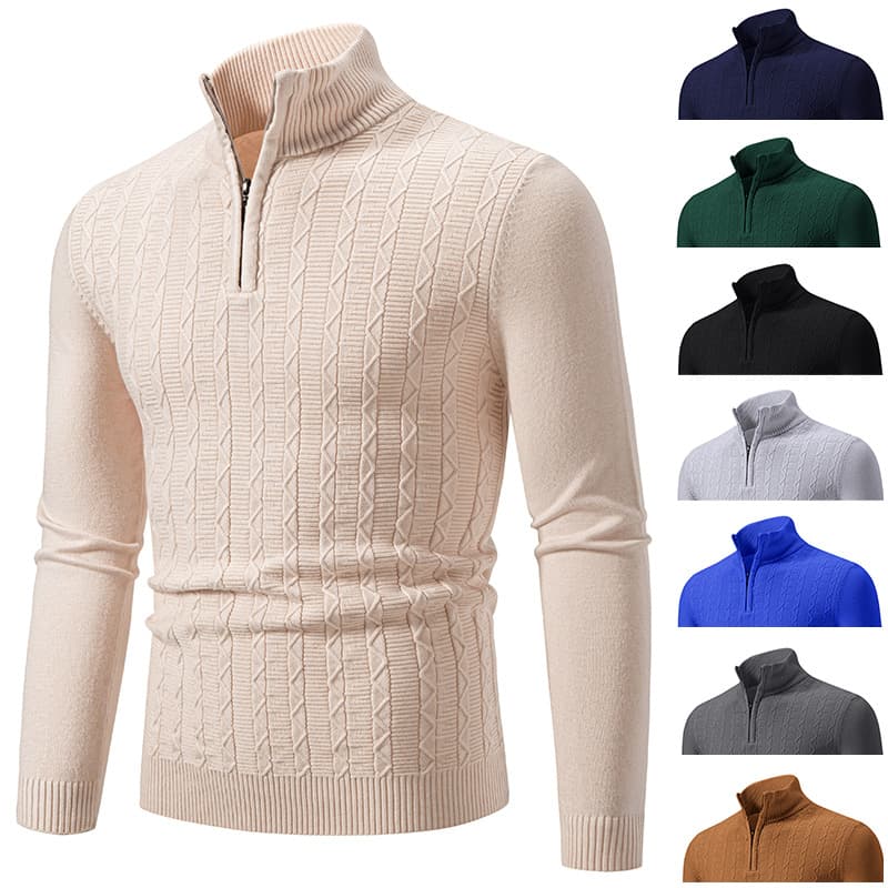 Men's Clothing Knitted Sweater Men's Semi-Turtleneck Zip-Up Knit Sweater Long Sleeve Pullover Casual Slim Fit Comfortable For Spring Autumn​​