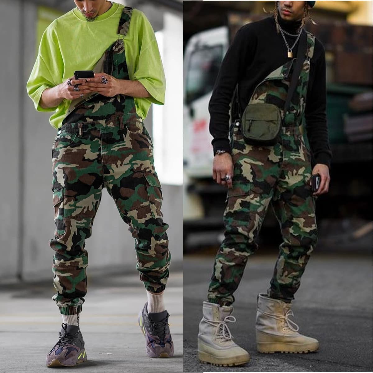 Men's 2024 New Autumn Camouflage Ribbed Overalls Casual Trousers Overalls Ins Jeans