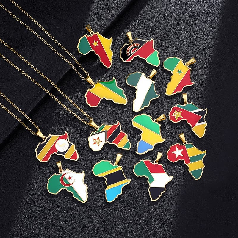 hot selling Africa map stainless steel oil drop necklace men and women fashion flag pendant jewelry