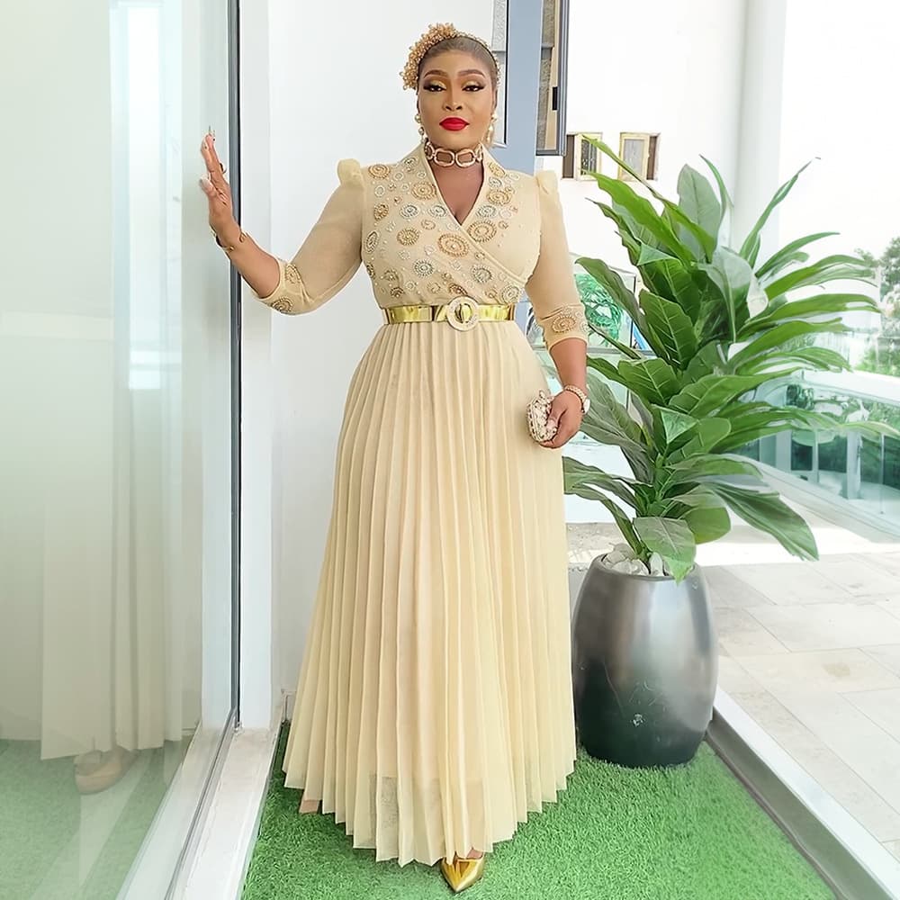 ​Elegant V-Neck Evening Dress With Rhinestones Plus Size A-Line Maxi Dress For Wedding/Banquet/ Wrinkle-Resistant Polyester