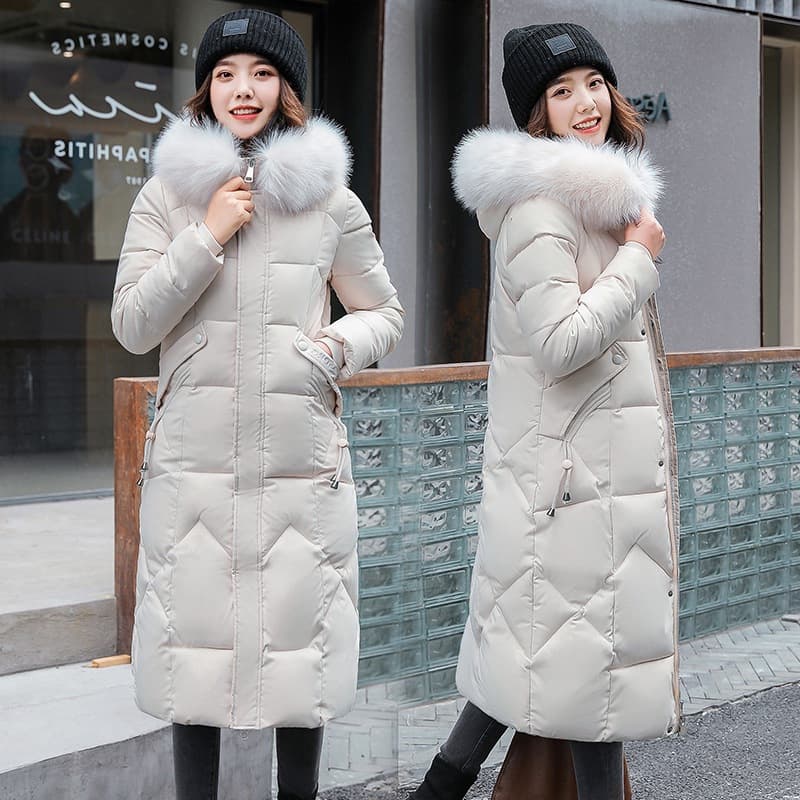 Women’s Slim-Fit Long Parka Coat With Raccoon Fur Hood – Winter Warm Trench Jacket, Thickened Insulated Outerwear, Russian-Inspired Style​