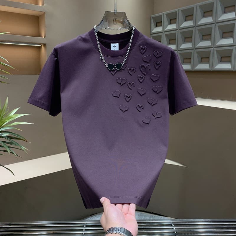 Three Dimensional Steel Print Love Round Neck Short Sleeved T Shirt Men's Summer Casual Slim Half Sleeved T Shirt