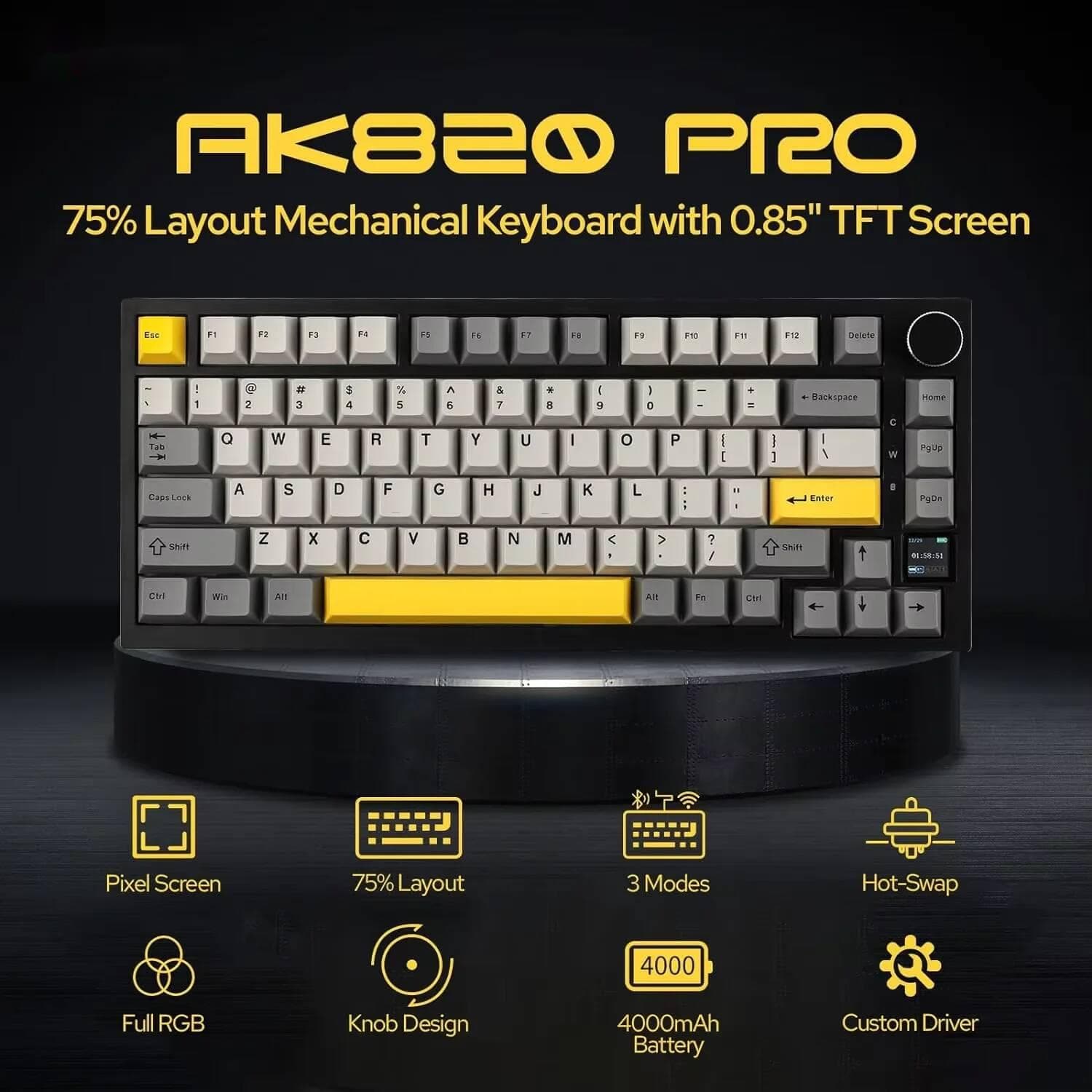 Azz AK820/AK820Pro Gaming Mechanical Bluetooth 5.1/Wireless/C-Wired Customized Keyboard With Knob Hot Swapping Gasket