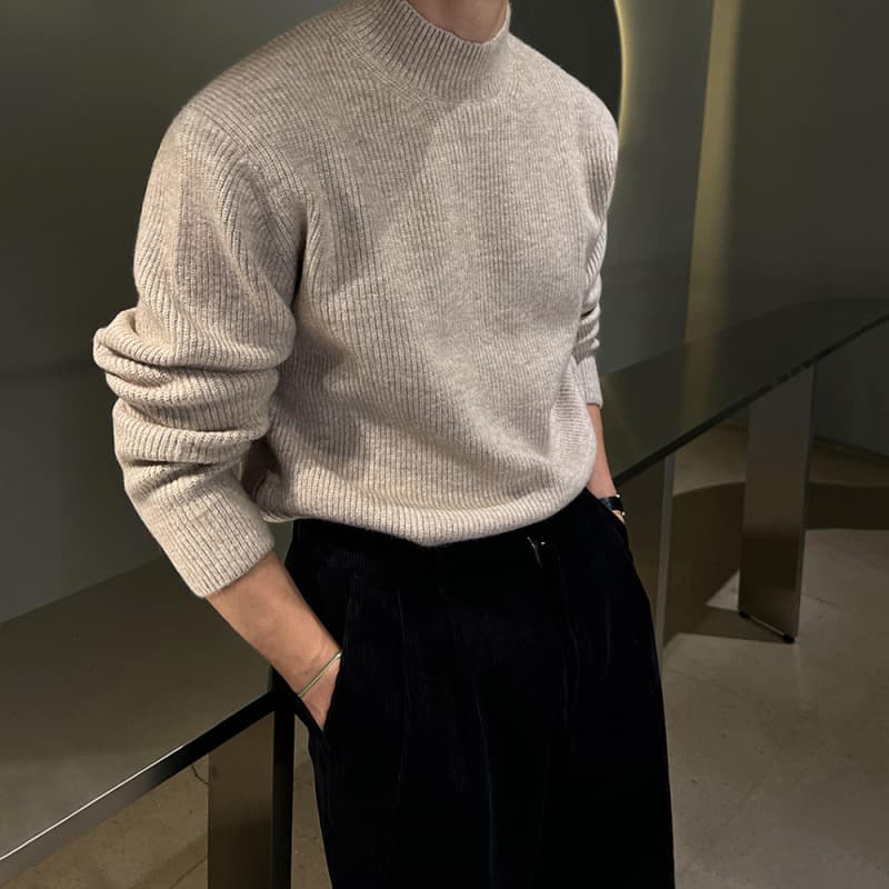 MYQ Half Turtleneck Pullover Men Winter Warm Base Shirt Korean Style Trendy Simple Casual Knitted Sweater