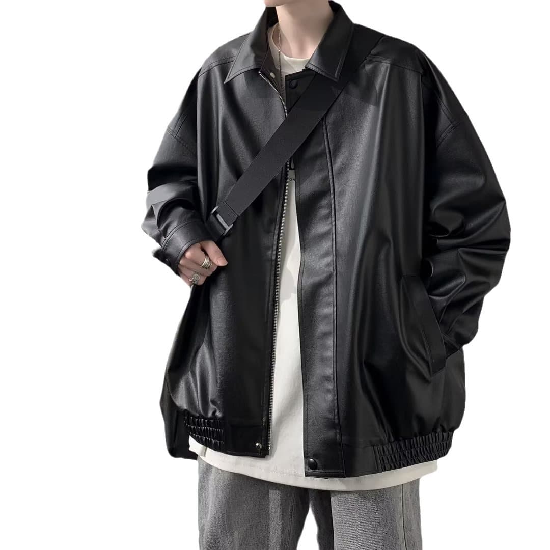 Men's Clothing retro leather jacket for men high end and cool fashion brand casual loose PU leather lapel jacket