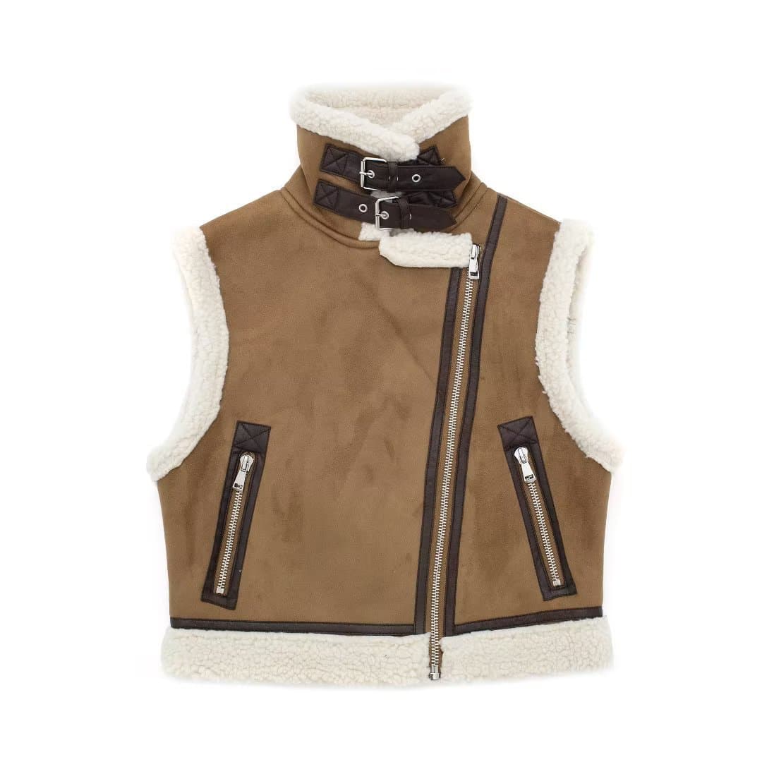 Women's Clothing Autumn and Winter New Arrivals Lapel Oblique Zipper Fur Coat Lambswool Vest Top Women's Clothing