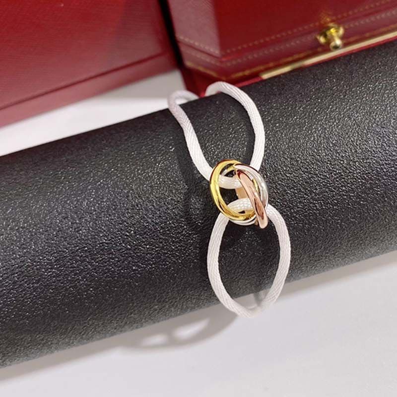 Bracelet homme femme créateur bijoux or unisexe acier inoxydable 3 boucles métal ruban lacé chaîne multicolore